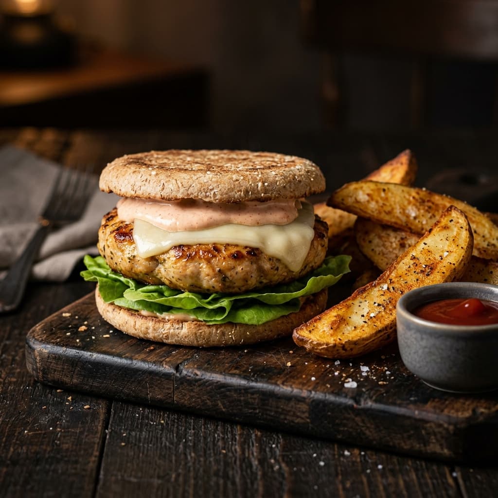 Chicken Power Burger & Wedges
