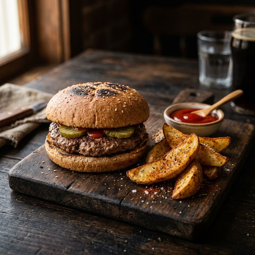 Classic Beef Burger & Wedges