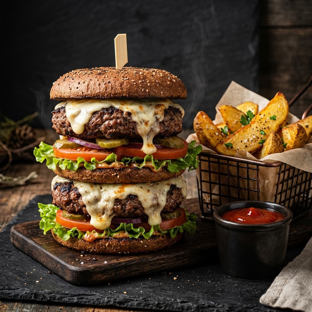 "Monster" Double Beef Burger & Wedges