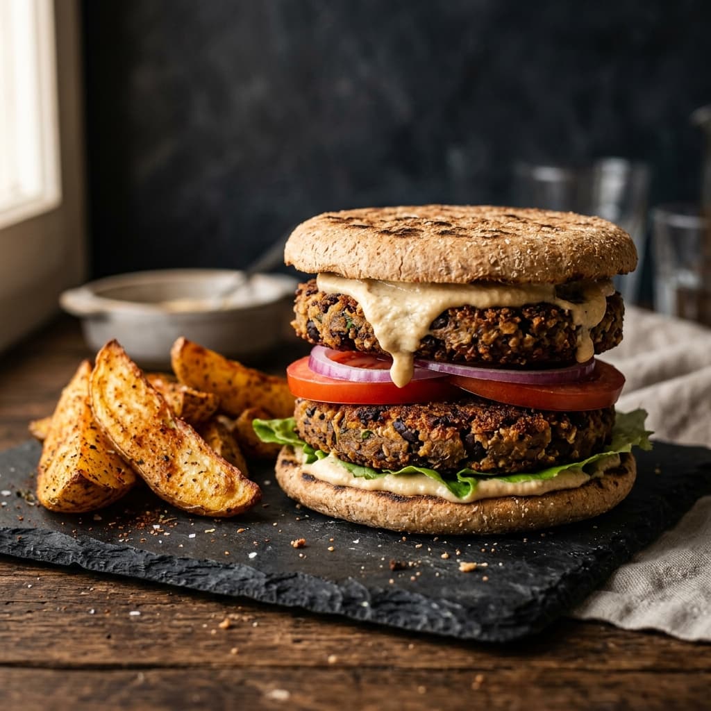 High-Protein Veggie Burger & Wedges